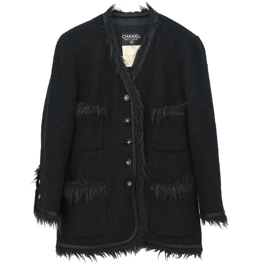 Chanel 1994 Single Breasted Collarless Jacket Black #40