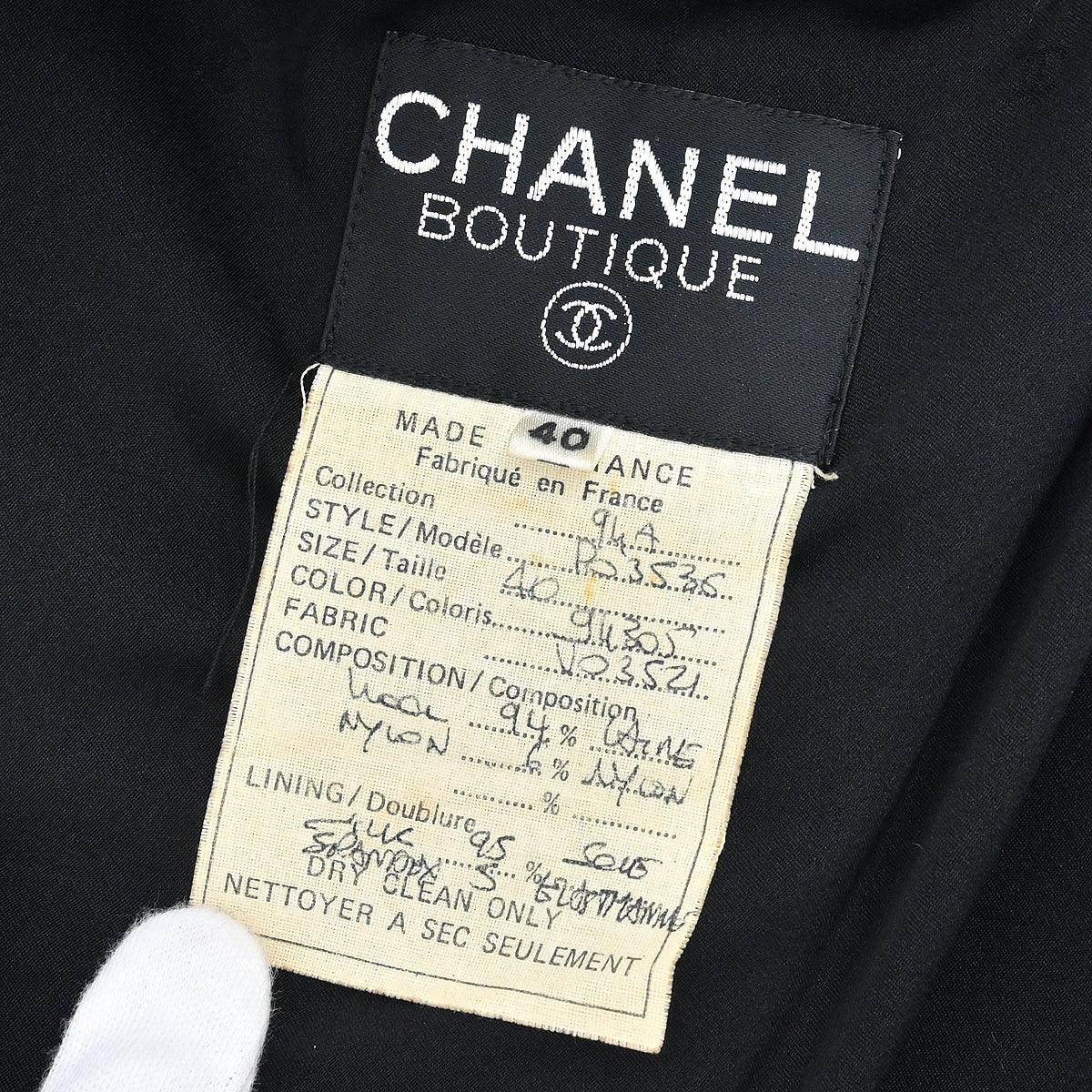 Chanel 1994 Single Breasted Collarless Jacket Black #40