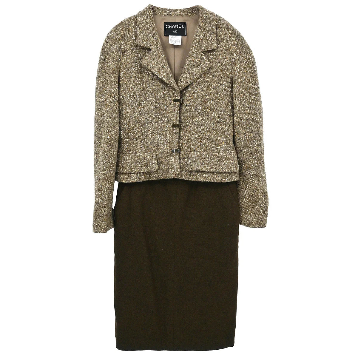 Chanel 1999 Setup Suit Jacket Skirt Brown #38