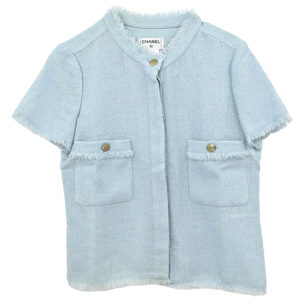 Chanel 2008 Single Breasted Short Sleeve Jacket Light Blue #38