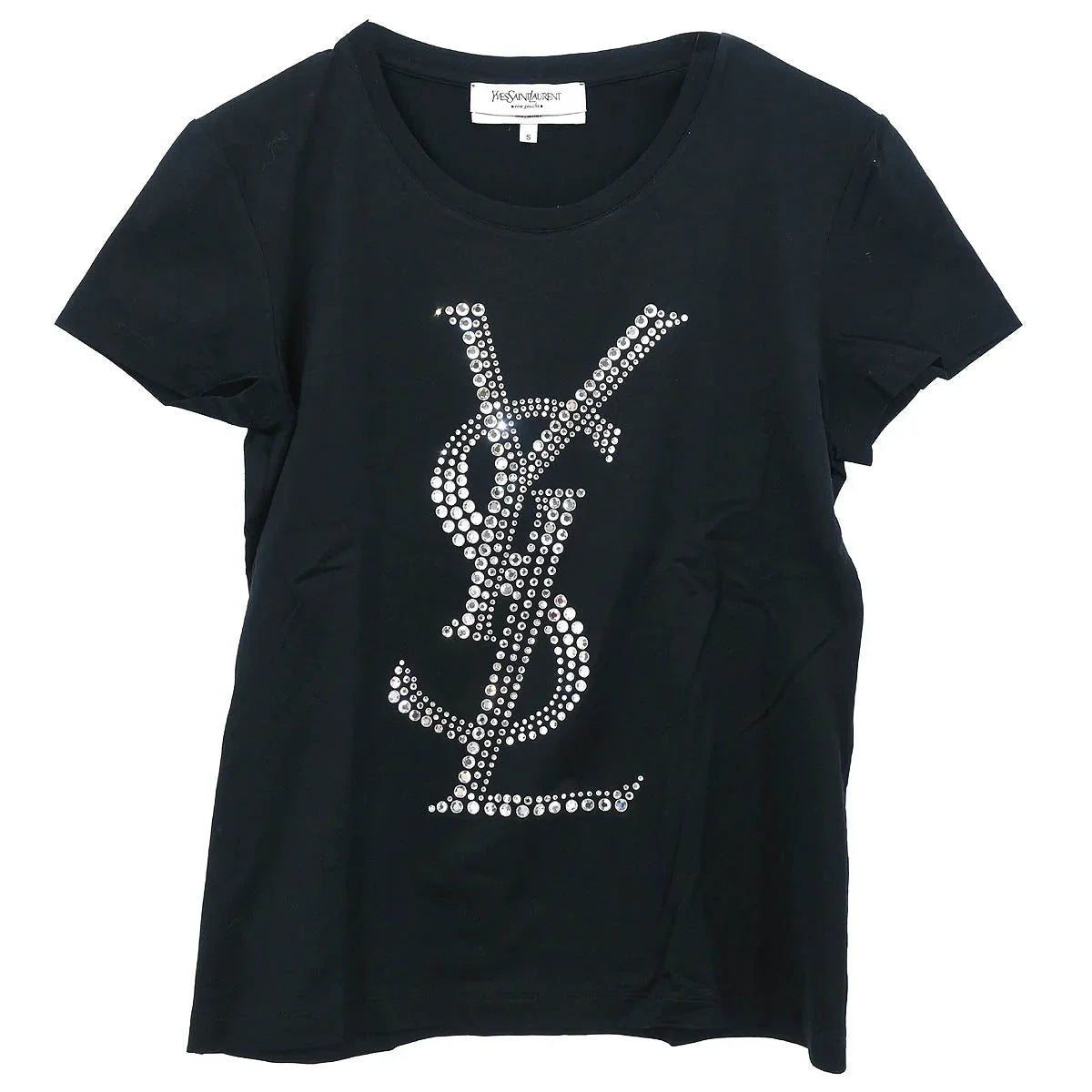 Yves Saint Laurent T-shirt Top Rhinestone Black #S