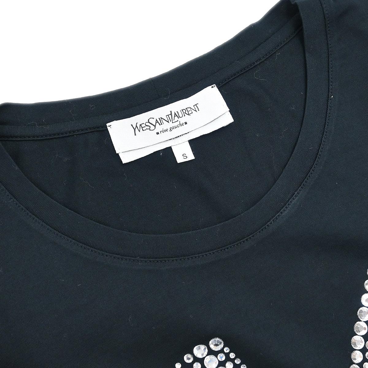 Yves Saint Laurent T-shirt Top Rhinestone Black #S