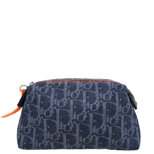 Christian Dior Navy Canvas Flight Trotter Cosmetic Pouch Bag