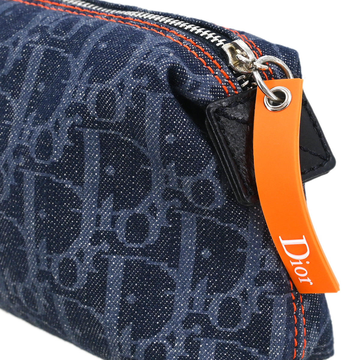 Christian Dior Navy Canvas Flight Trotter Cosmetic Pouch Bag