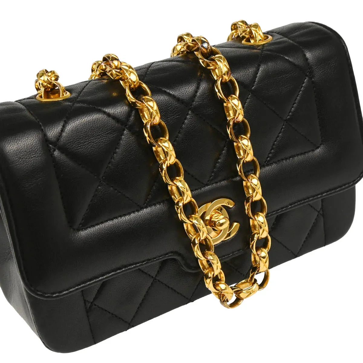 Chanel 1989-1991 Black Lambskin Shoulder Bag