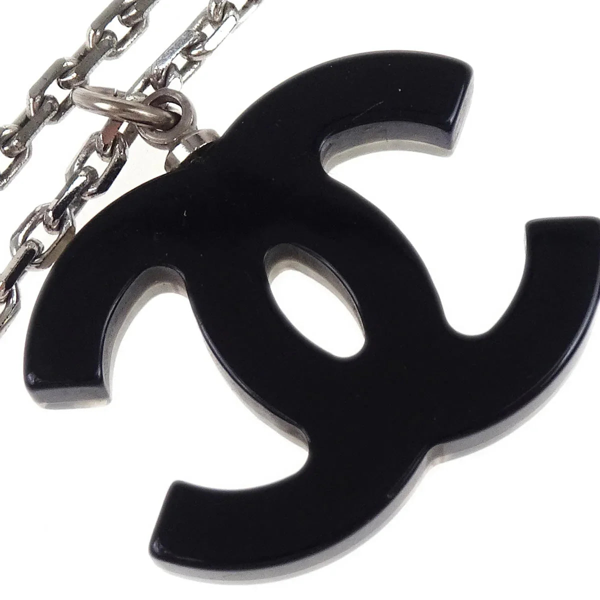 Chanel CC Chain Necklace Silver Black Rhinestone 05P
