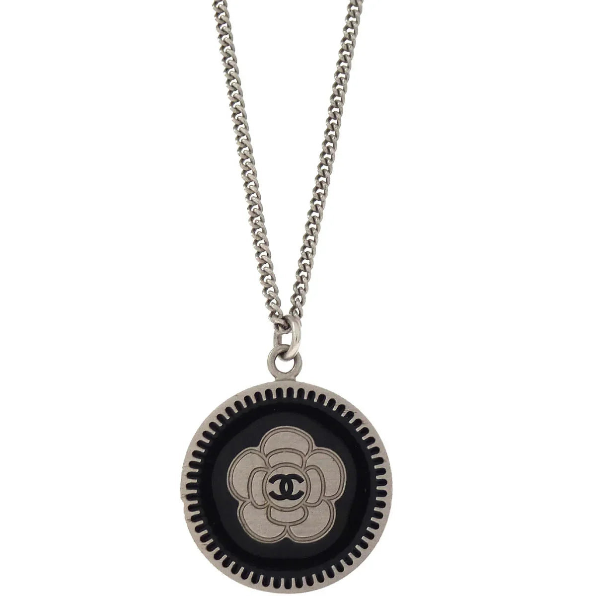 Chanel Medallion Pendant Necklace Silver 06P