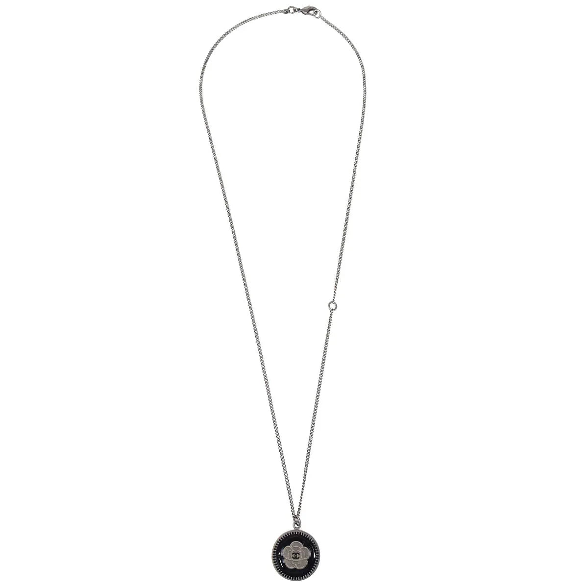 Chanel Medallion Pendant Necklace Silver 06P