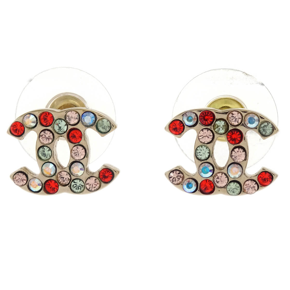 Chanel Piercing Earrings Gold CC Rhinestone 04A