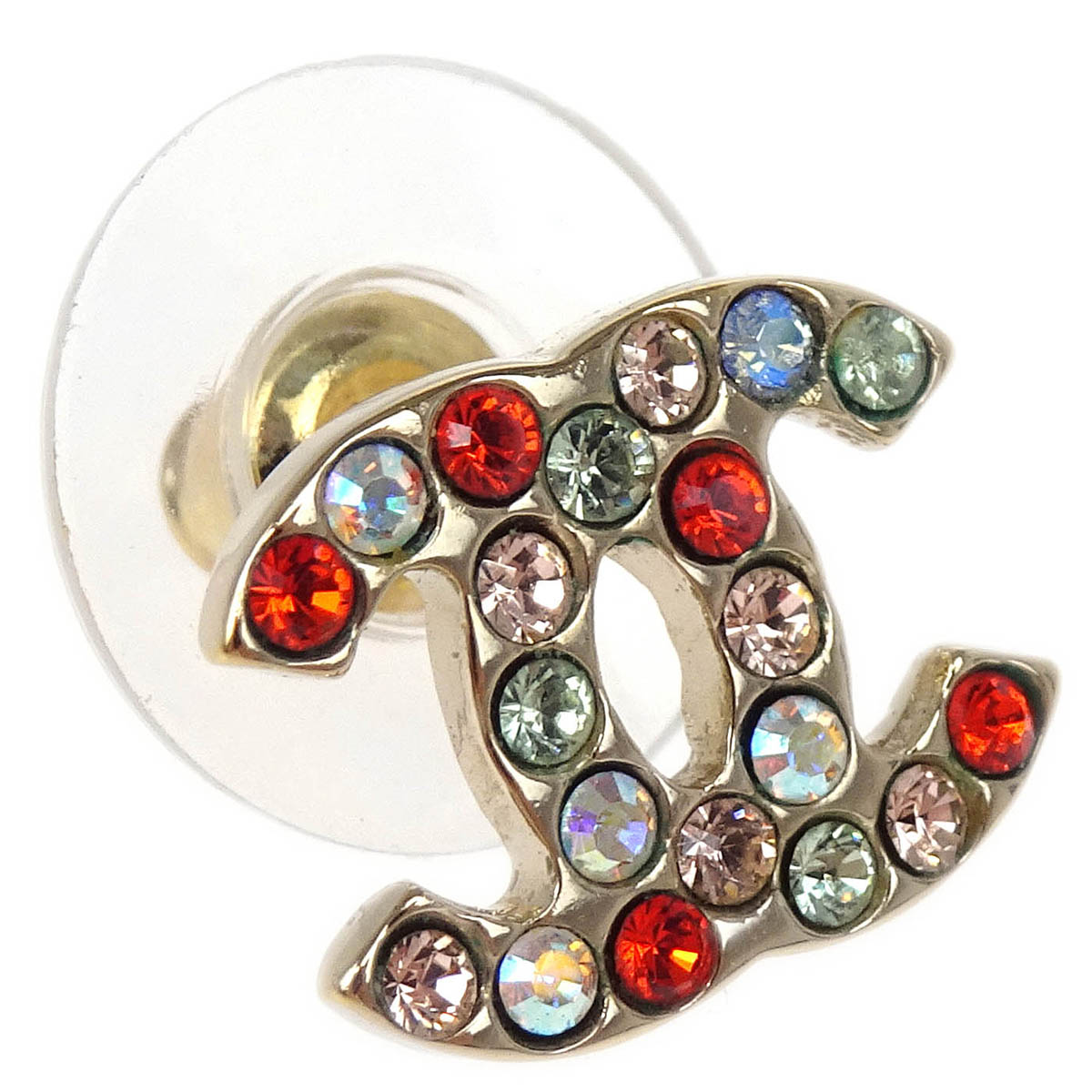 Chanel Piercing Earrings Gold CC Rhinestone 04A