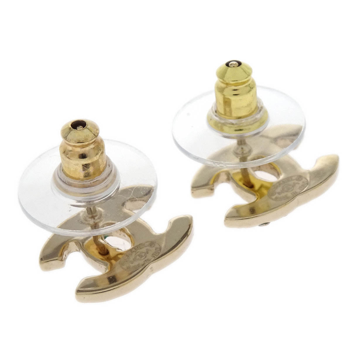 Chanel Piercing Earrings Gold CC Rhinestone 04A