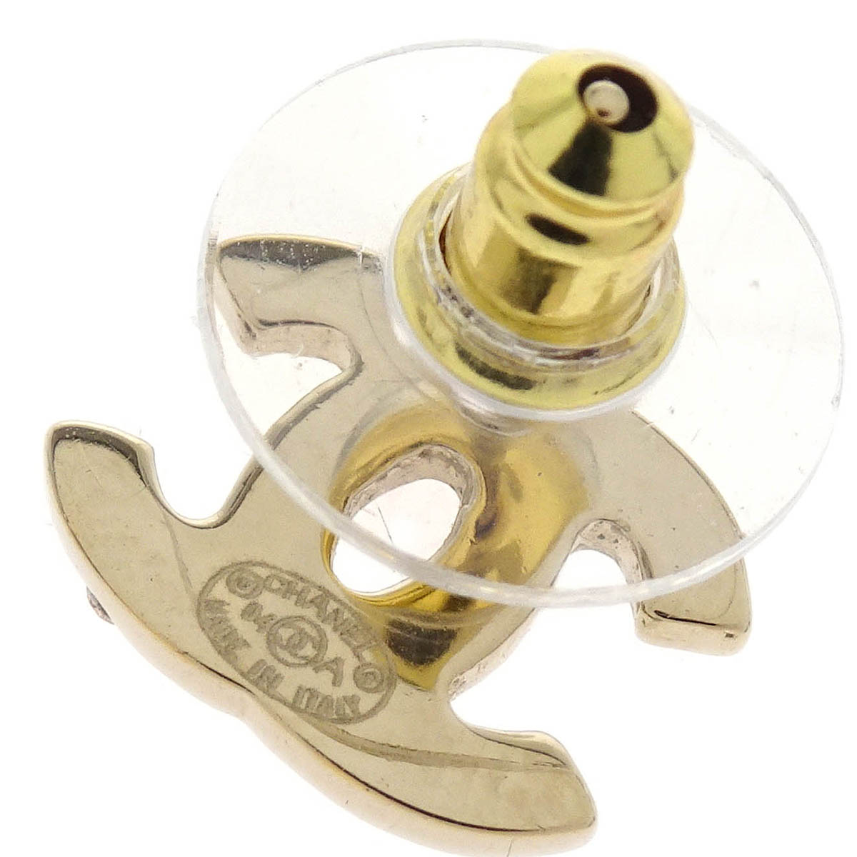 Chanel Piercing Earrings Gold CC Rhinestone 04A