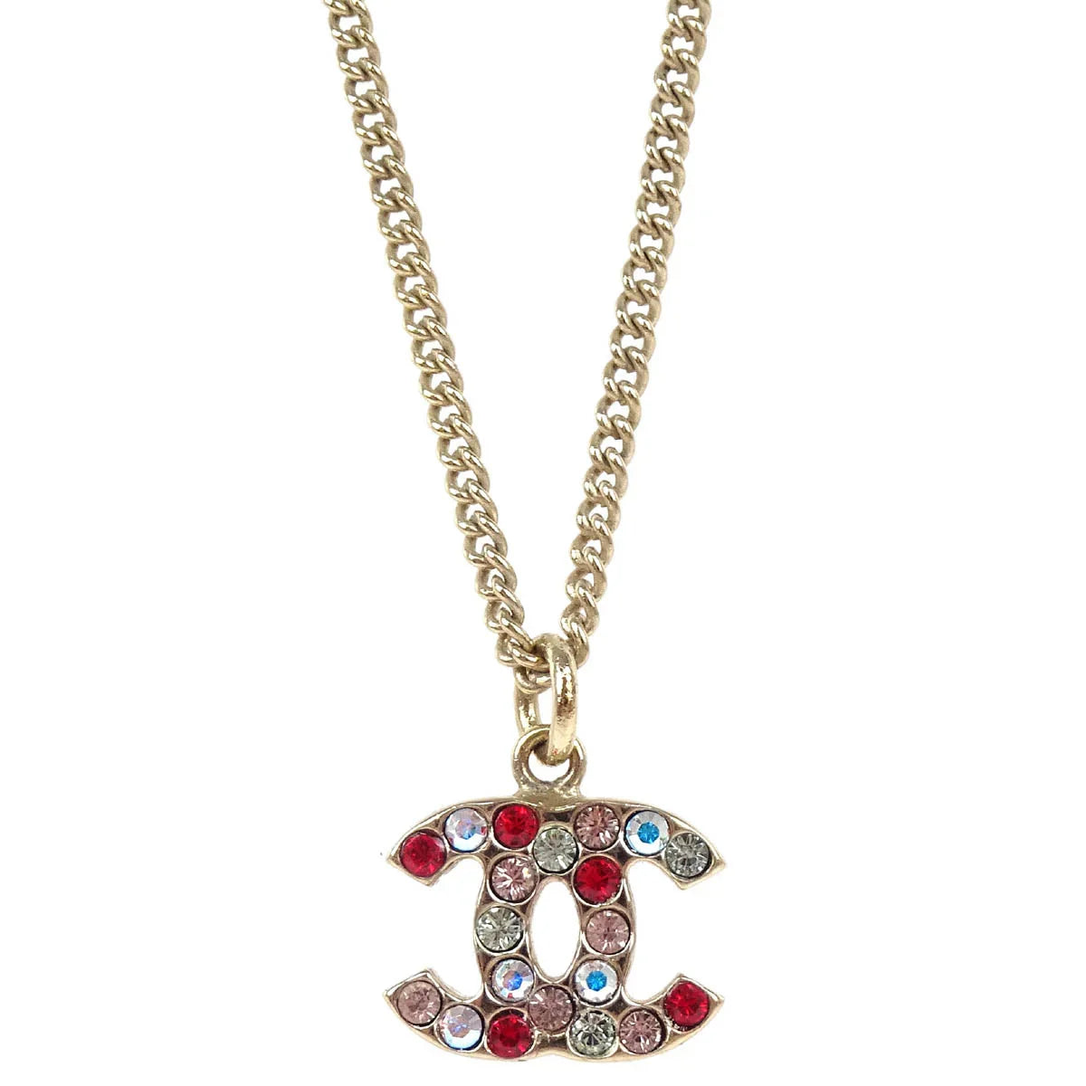 Chanel Gold Mini CC Pendant Necklace Rhinestone 04A