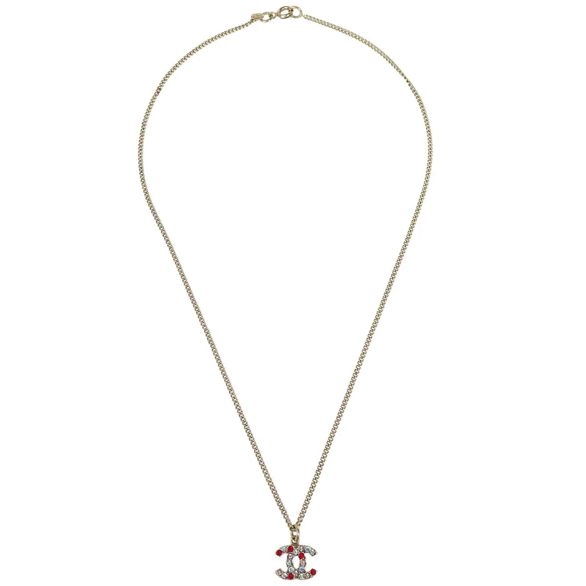Chanel Gold Mini CC Pendant Necklace Rhinestone 04A