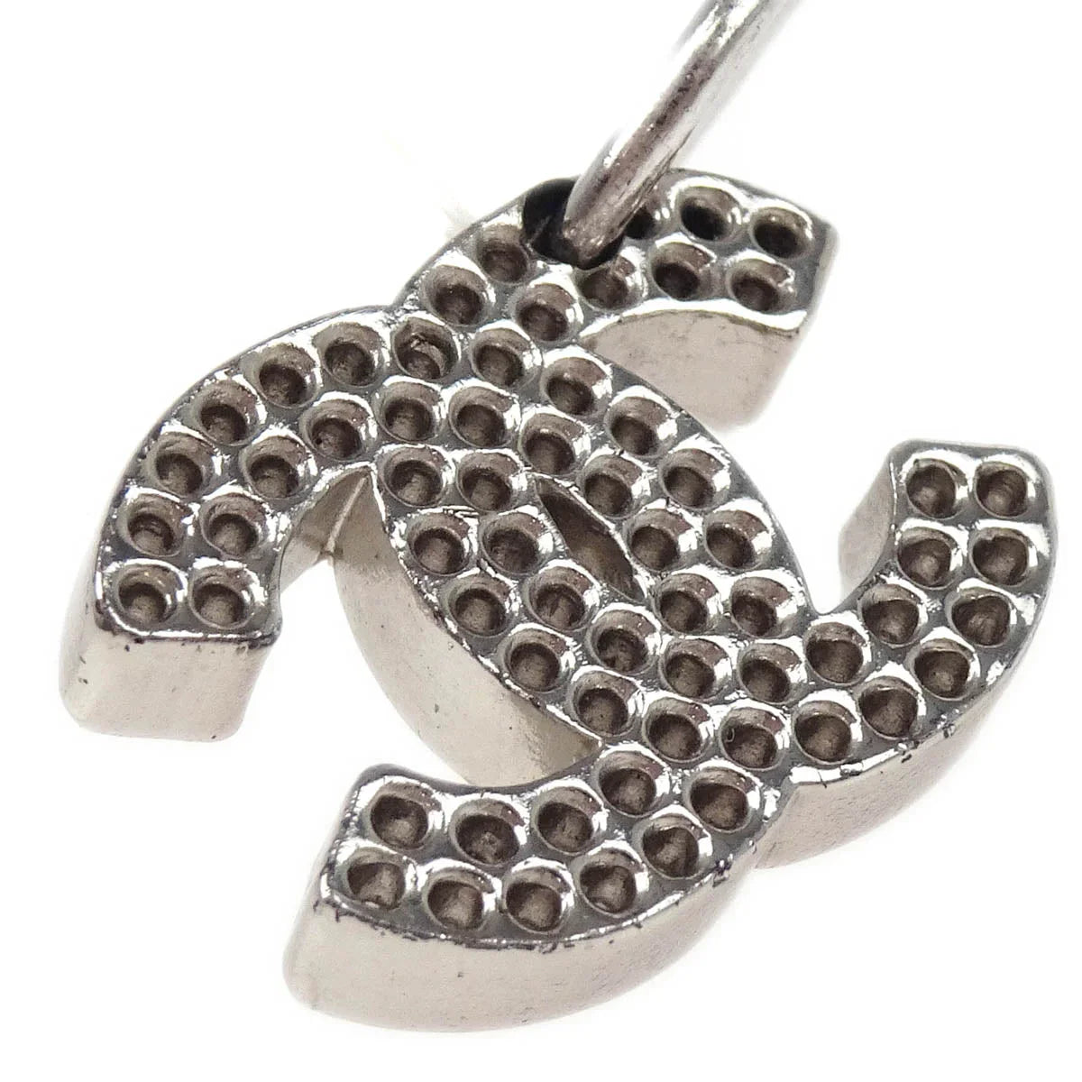 Chanel CC Silver Dangle Piercing Earrings 03P