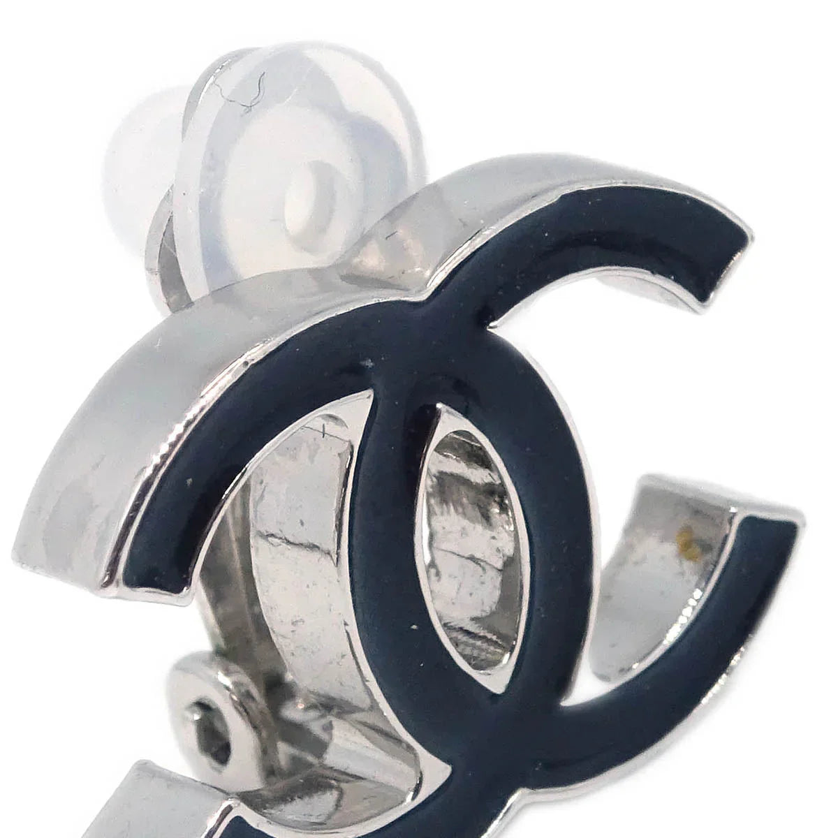Chanel CC Earrings Clip-On Silver Black 04A