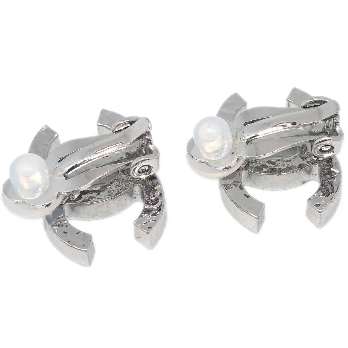Chanel CC Earrings Clip-On Silver Black 04A