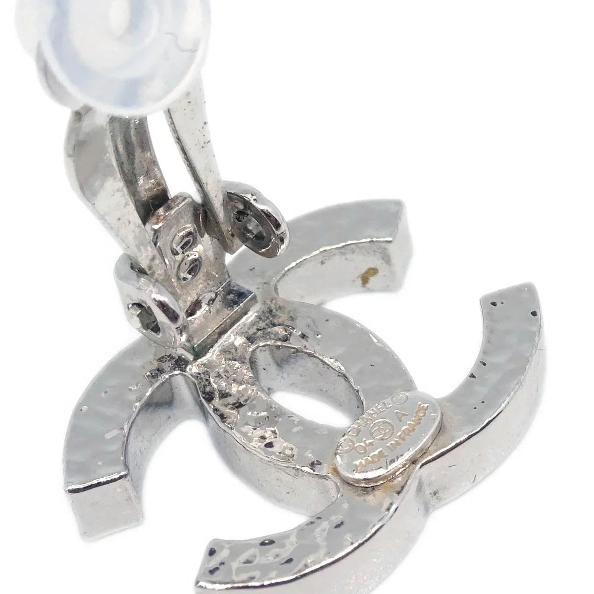 Chanel CC Earrings Clip-On Silver Black 04A