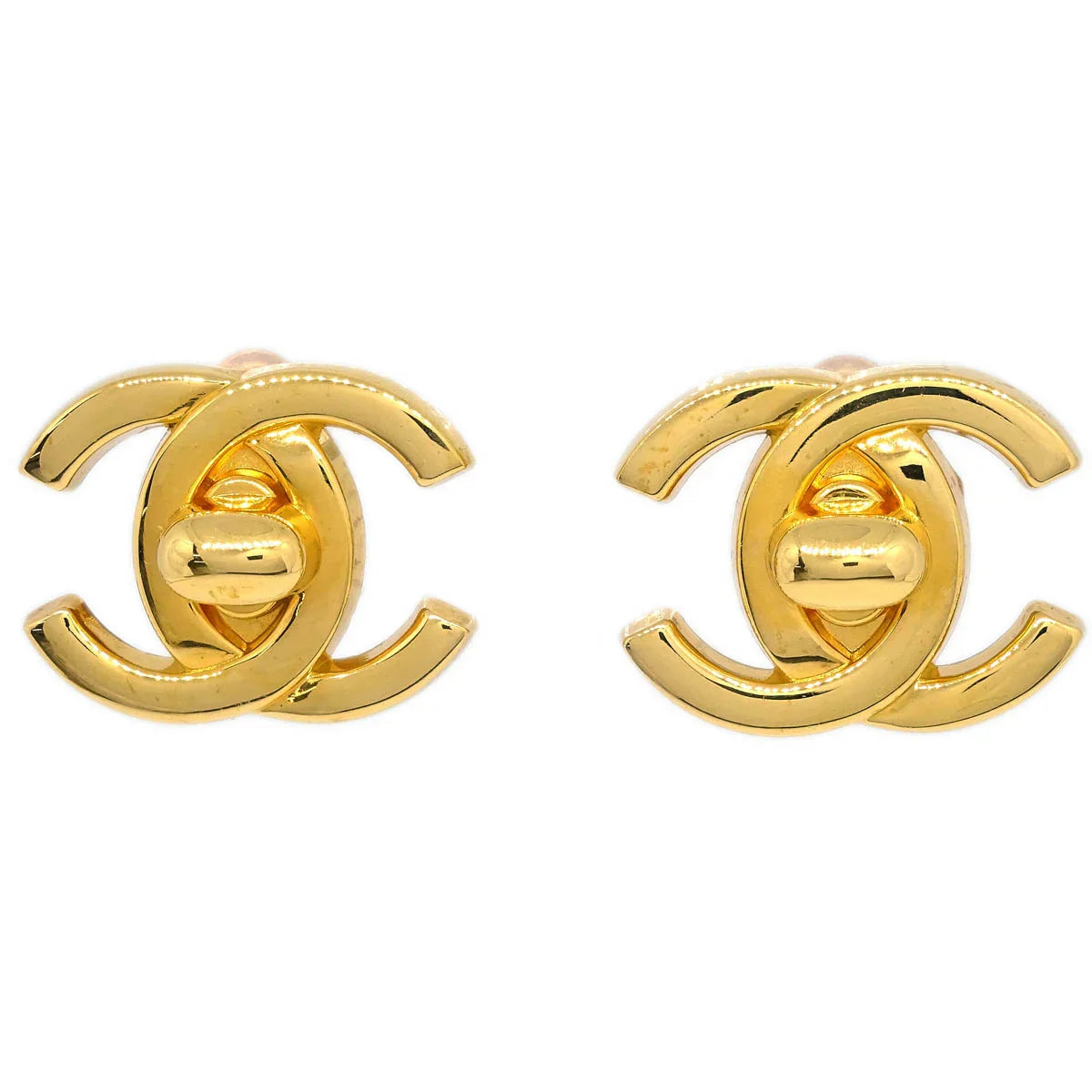 Chanel CC Turnlock Earrings Clip-On Gold Large 96A