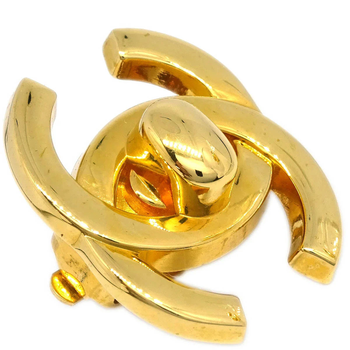 Chanel CC Turnlock Earrings Clip-On Gold Large 96A