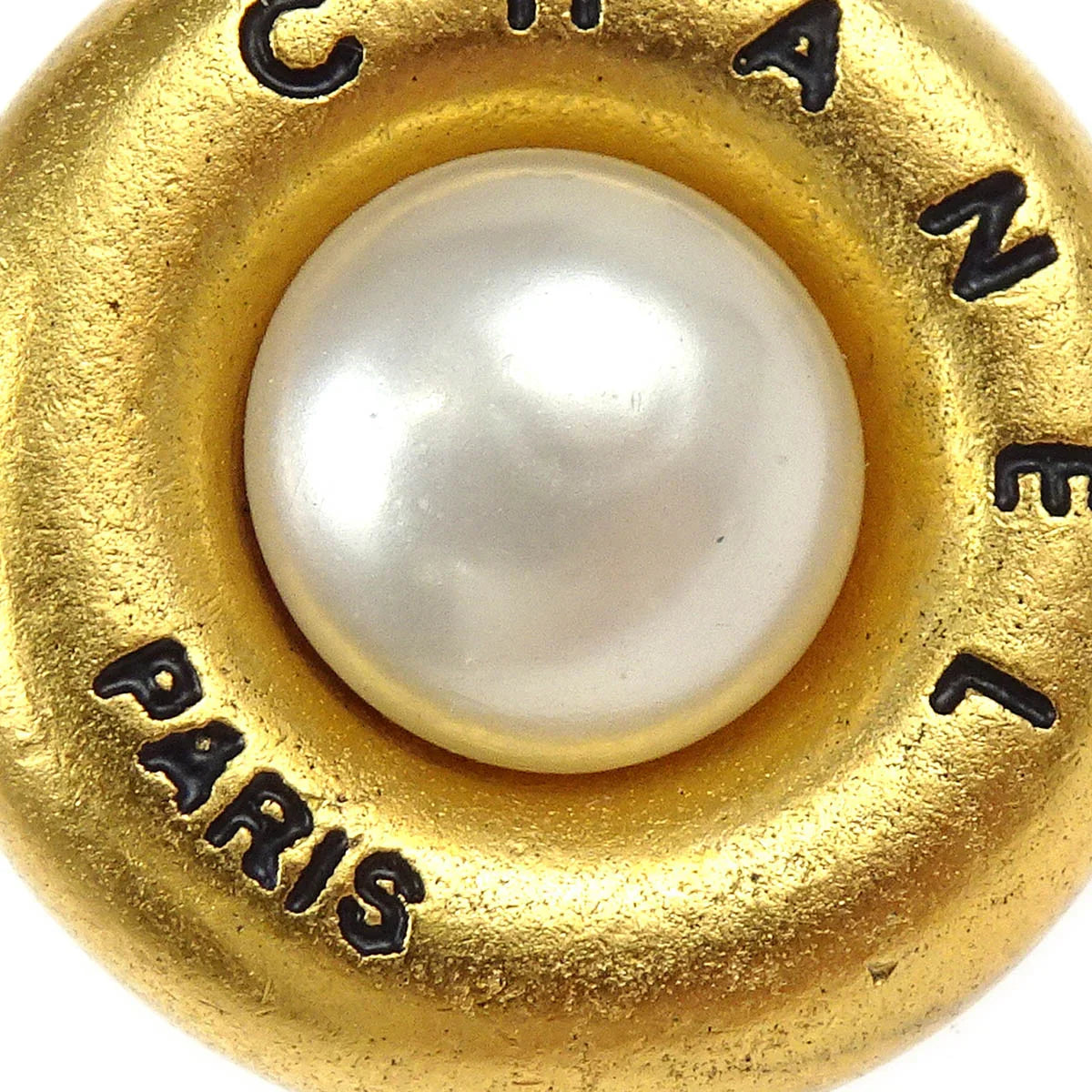 Chanel Earrings Clip-On Button Costume Pearl Gold 94P