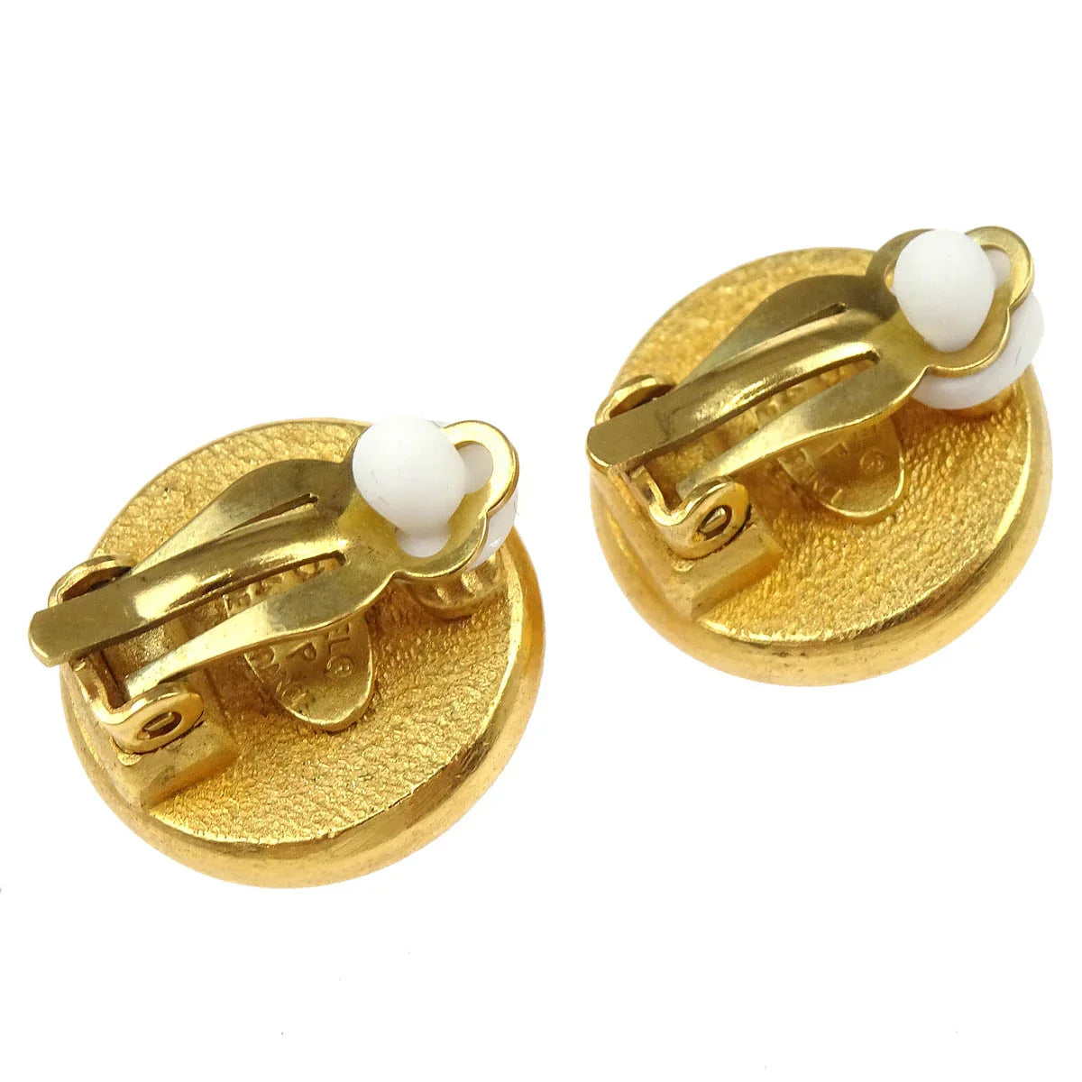 Chanel Earrings Clip-On Button Costume Pearl Gold 94P