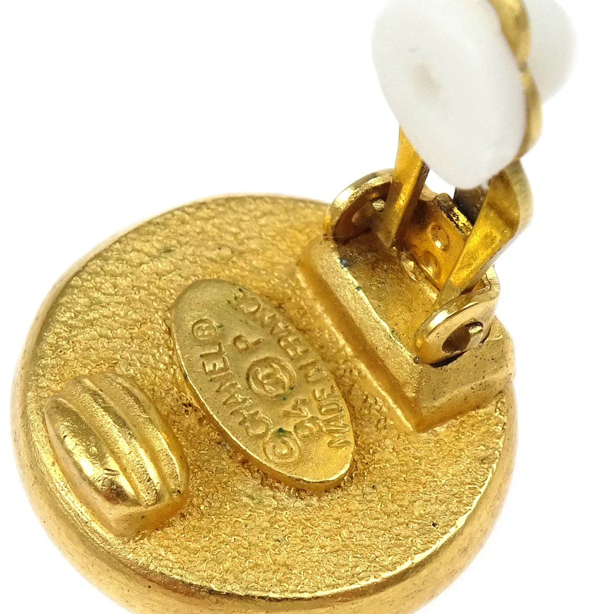Chanel Earrings Clip-On Button Costume Pearl Gold 94P