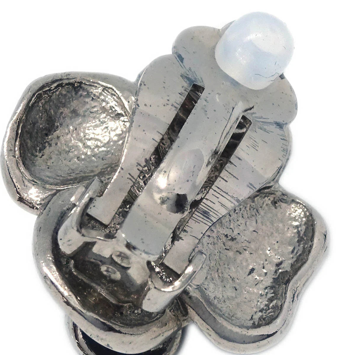 Chanel Camellia Earrings Clip-On Silver Black 09P