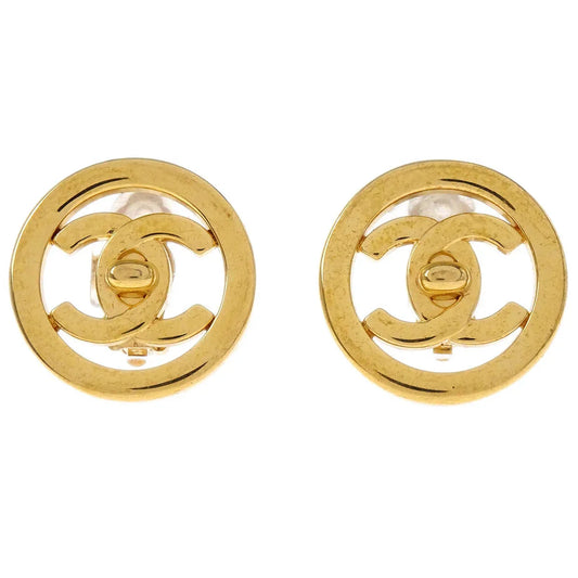 Chanel Turnlock Button Earrings Gold Clip-On 97P