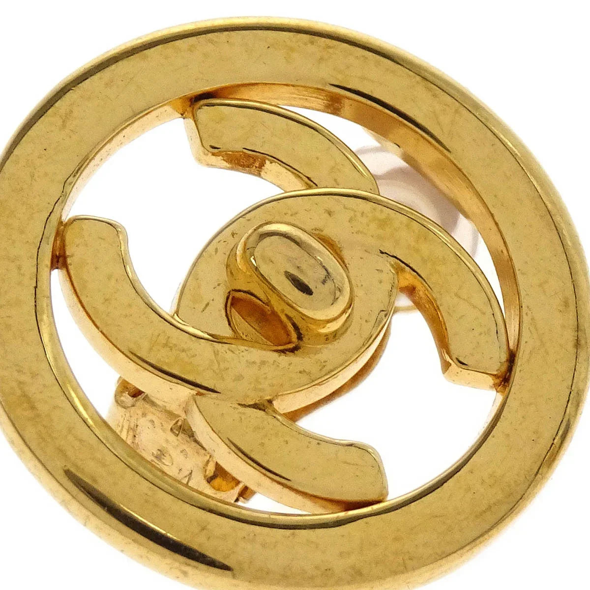 Chanel Turnlock Button Earrings Gold Clip-On 97P