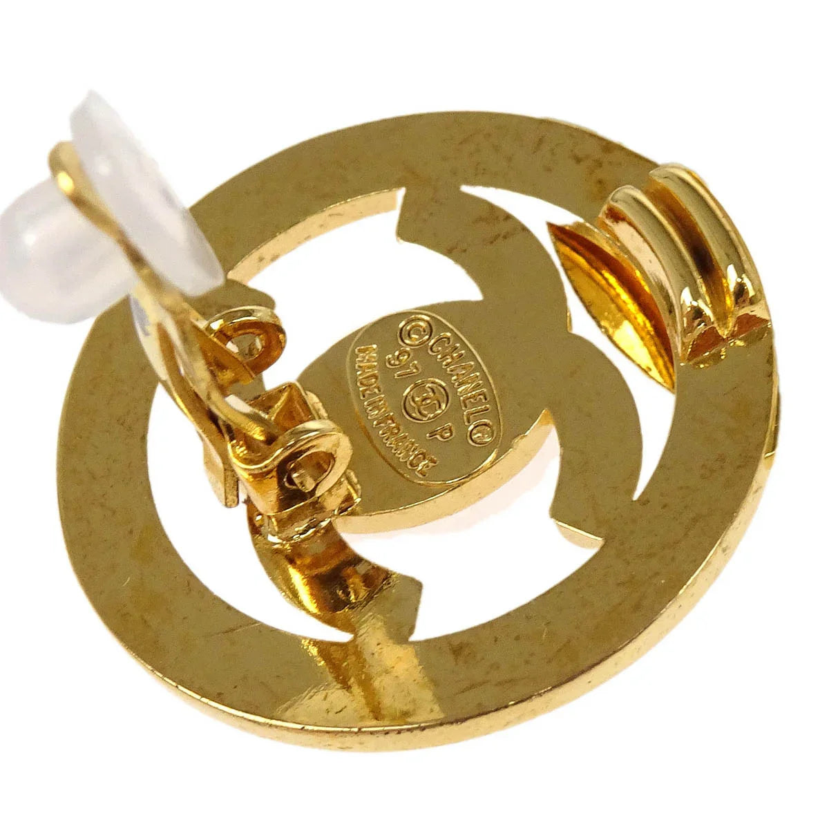 Chanel Turnlock Button Earrings Gold Clip-On 97P