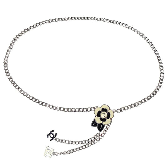 Chanel Camellia Charm Chain Belt Silver 05P