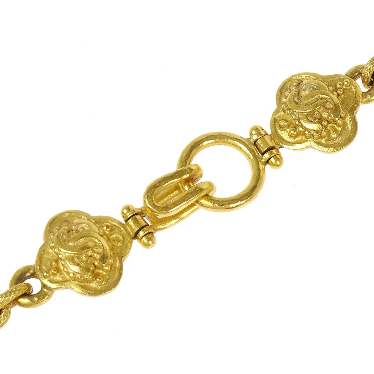 Chanel Oval Stone Gold Chain Pendant Necklace 96A