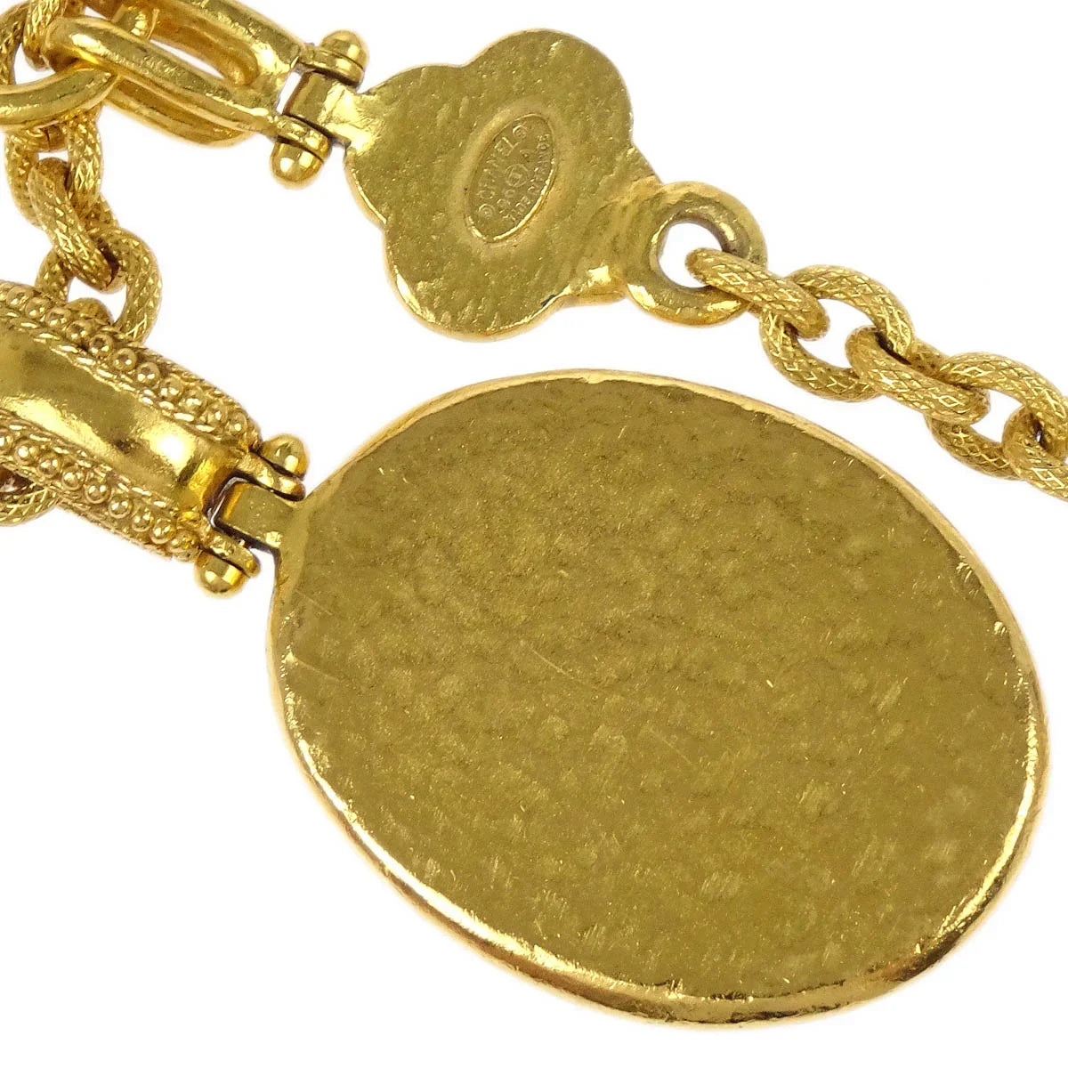 Chanel Oval Stone Gold Chain Pendant Necklace 96A