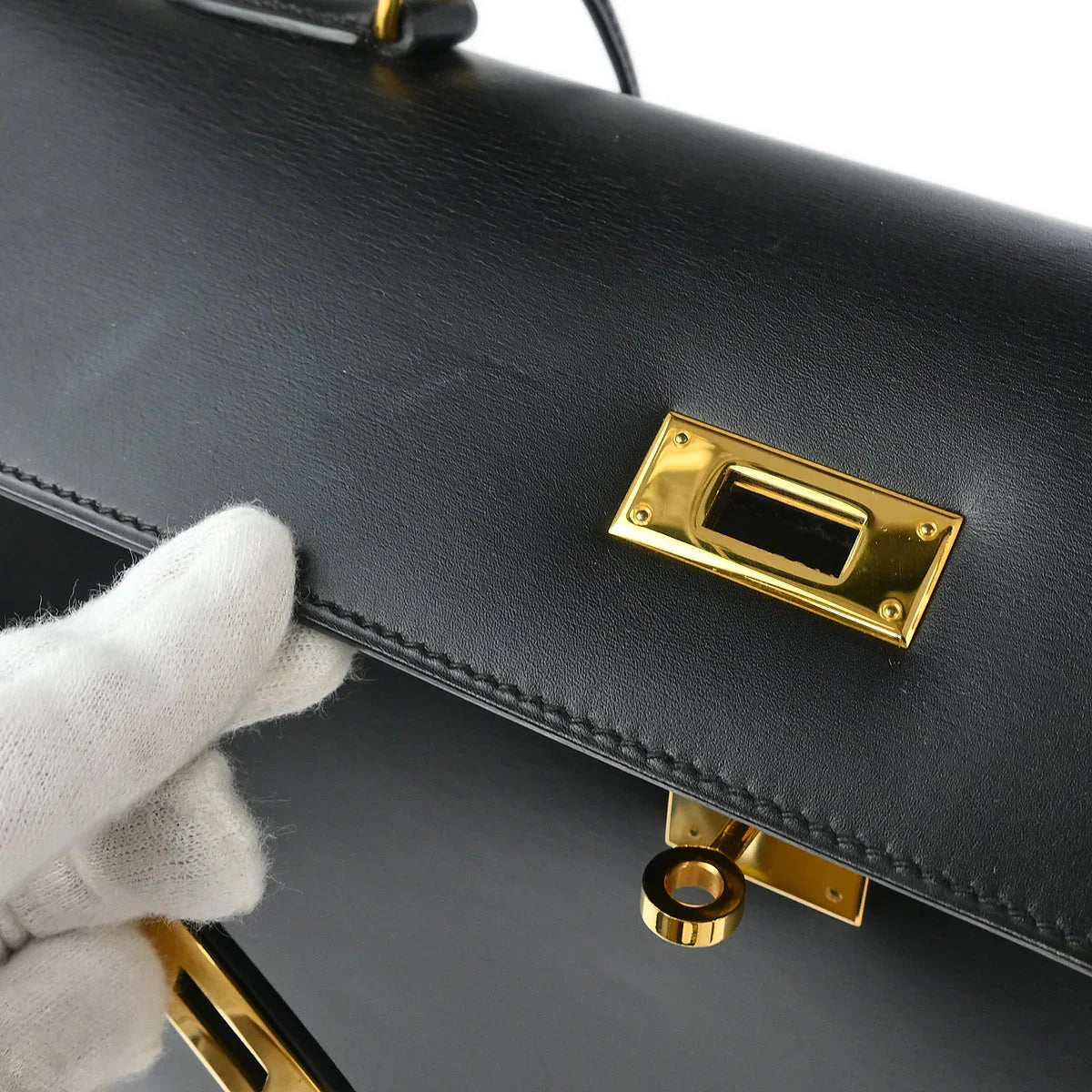 Hermes Black Box Calf Kelly 35 Sellier 2way Shoulder Handbag