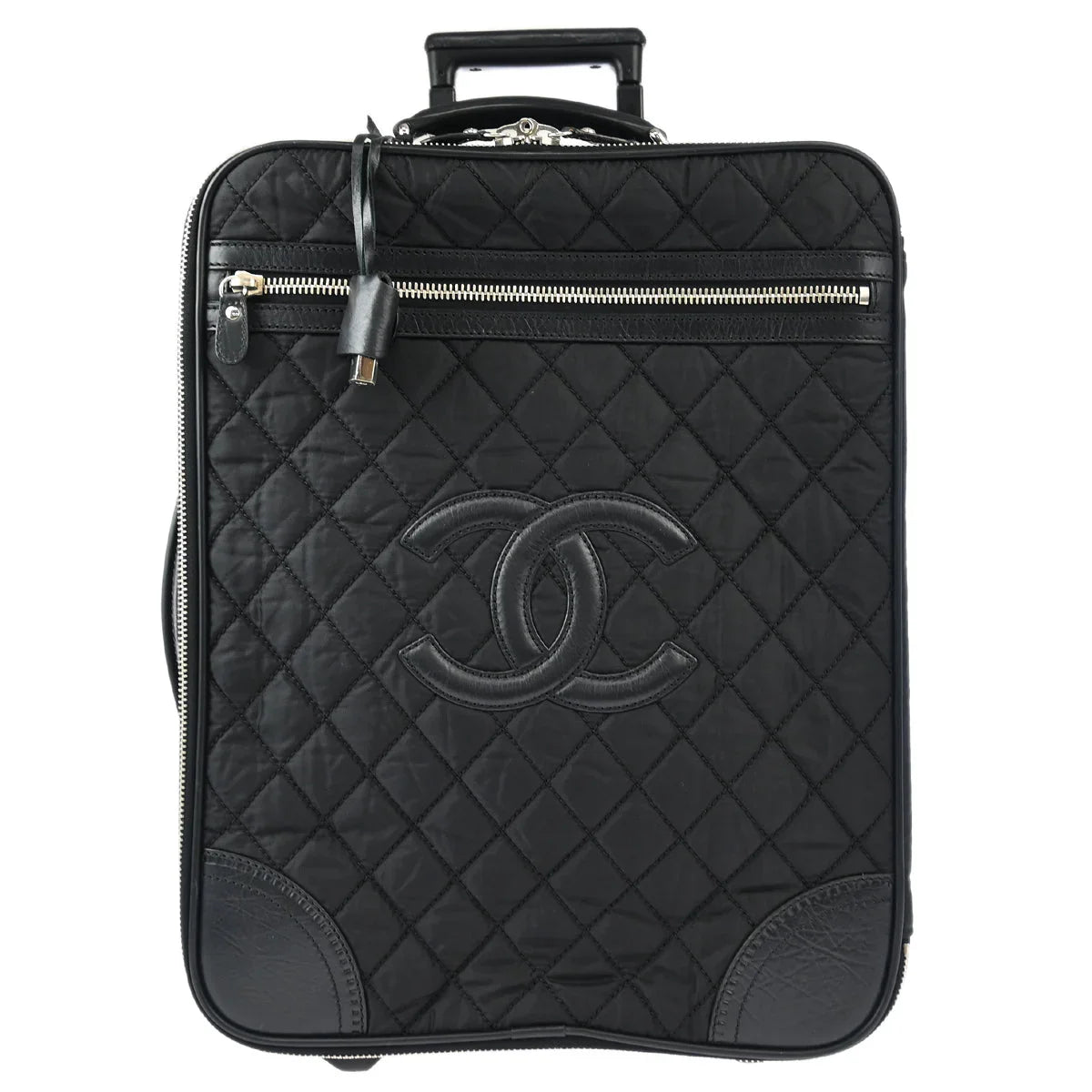 Chanel 1989-1991 Black Nylon Calfskin Carry-On Rolling Luggage