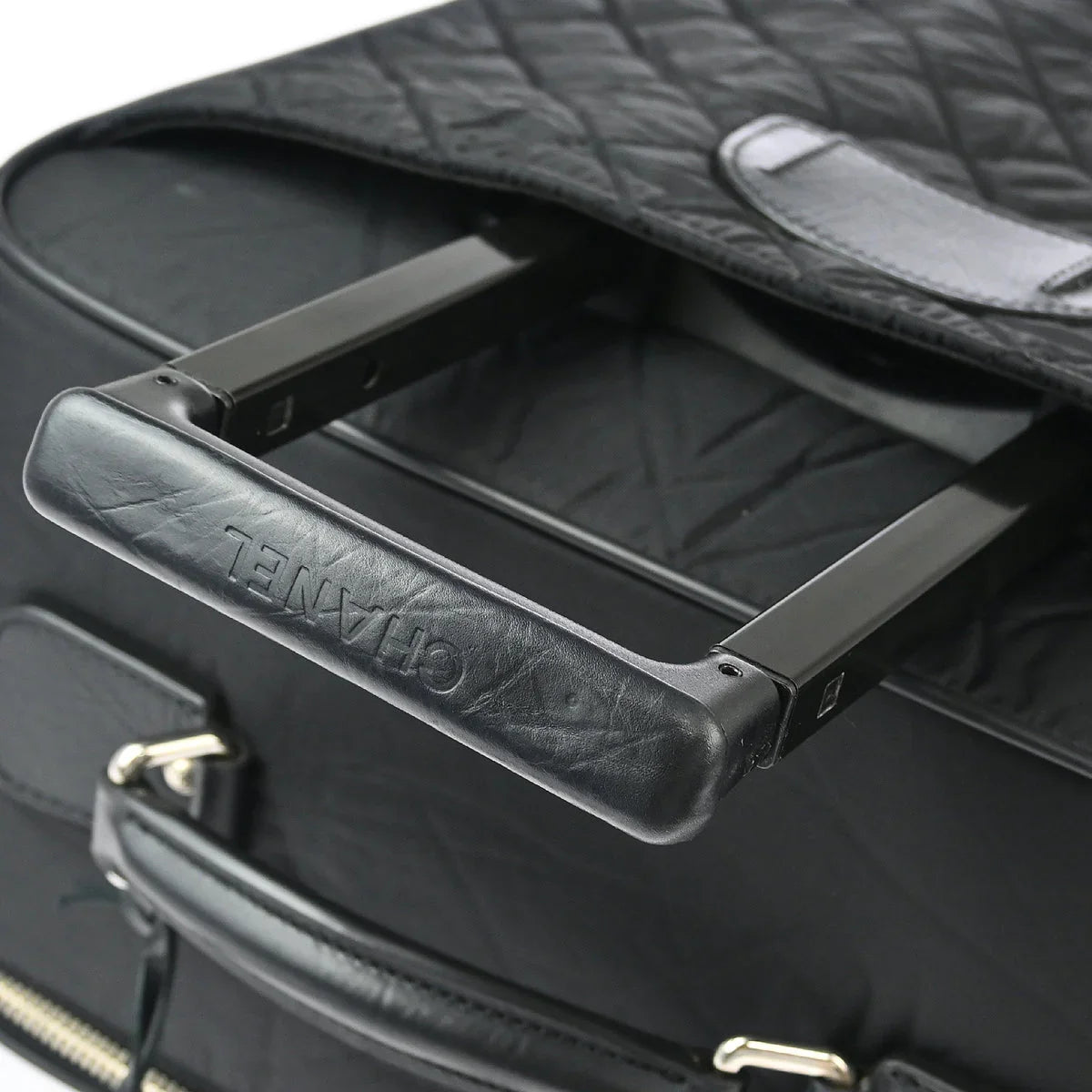 Chanel 1989-1991 Black Nylon Calfskin Carry-On Rolling Luggage