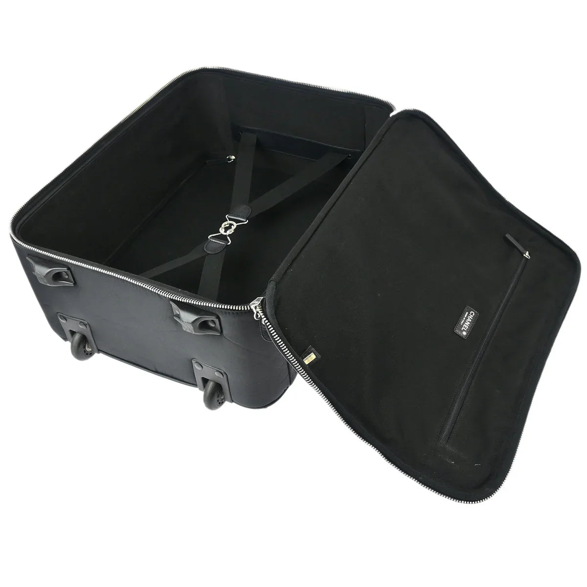 Chanel 1989-1991 Black Nylon Calfskin Carry-On Rolling Luggage