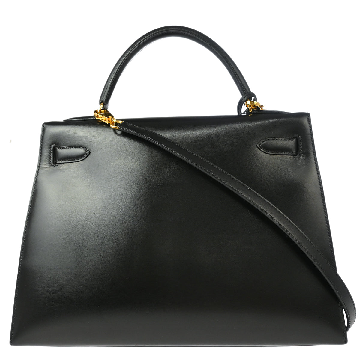 Hermes 1996 Black Box Calf Kelly 32 Sellier Handbag