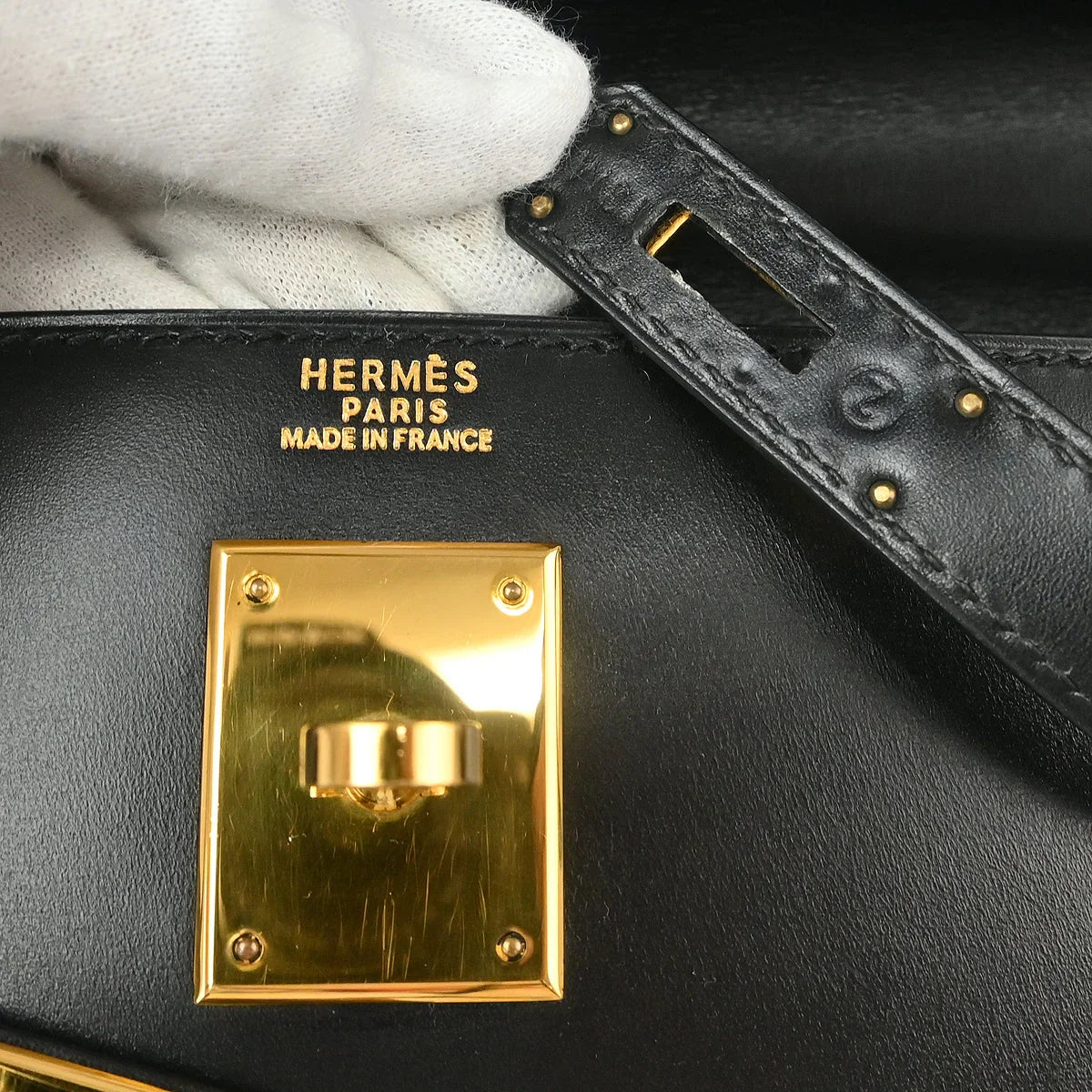 Hermes 1996 Black Box Calf Kelly 32 Sellier Handbag