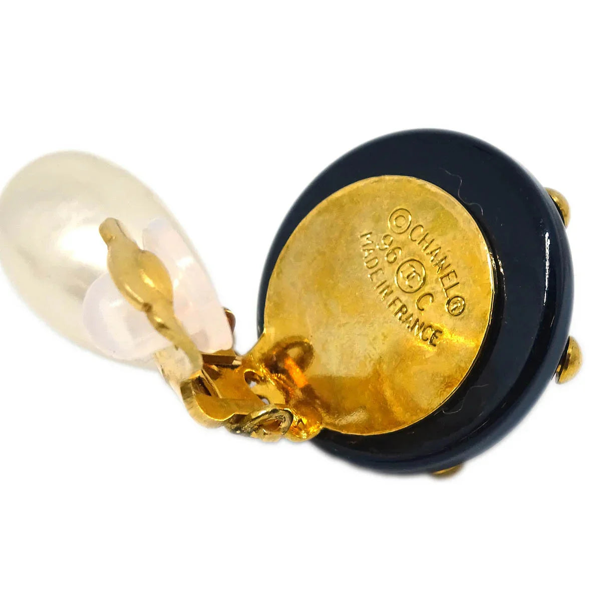 Chanel Costume Pearl Dangle Earrings Clip-On Gold 96C