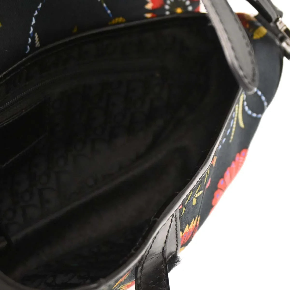 Christian Dior 2002 Black Canvas Floral Saddle Handbag