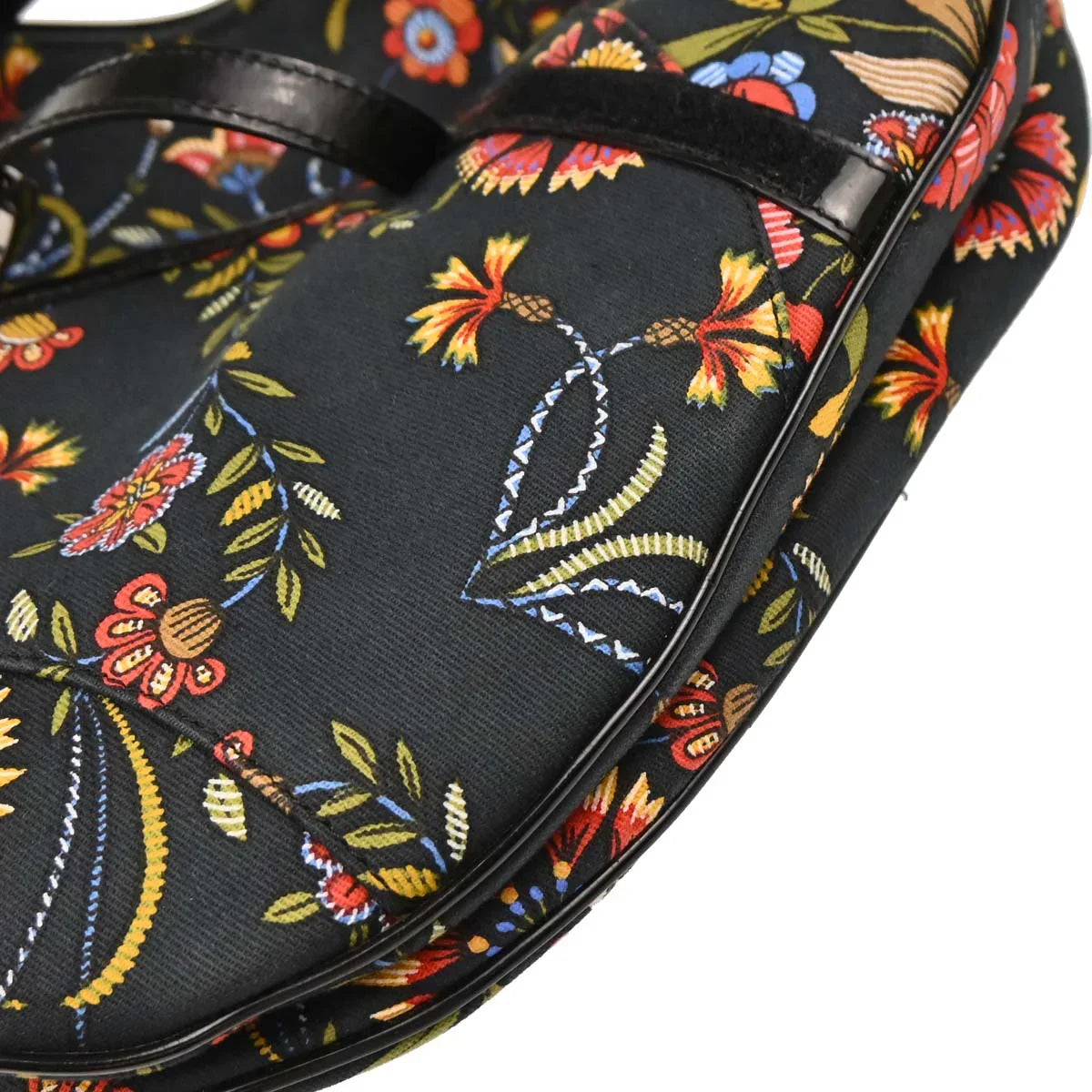 Christian Dior 2002 Black Canvas Floral Saddle Handbag