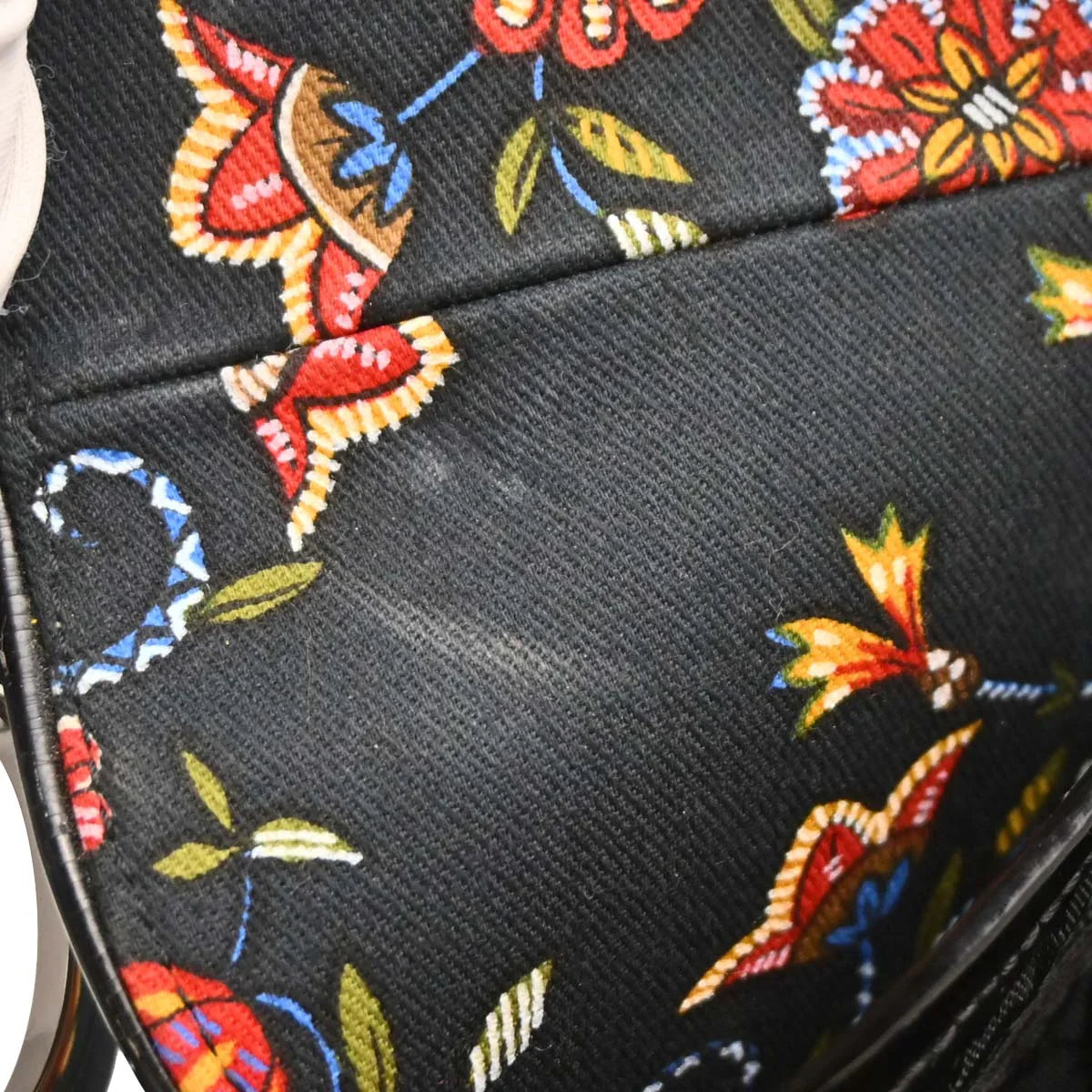 Christian Dior 2002 Black Canvas Floral Saddle Handbag
