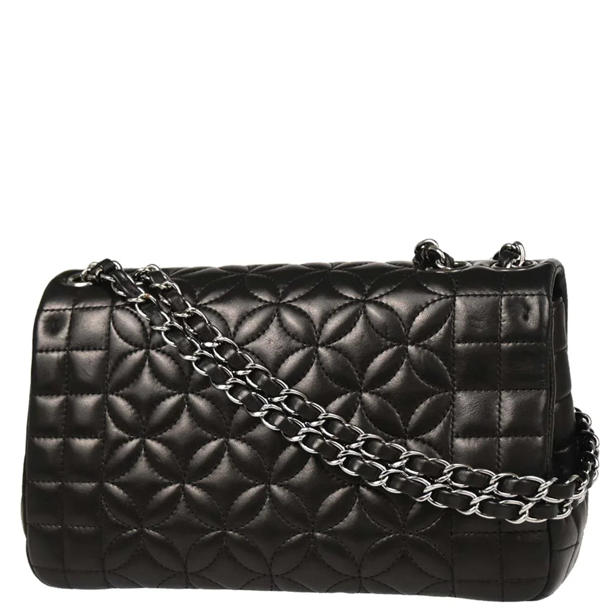 Chanel 2005-2006 Black Lambskin Choco Bar Flower Stitch Shoulder Bag