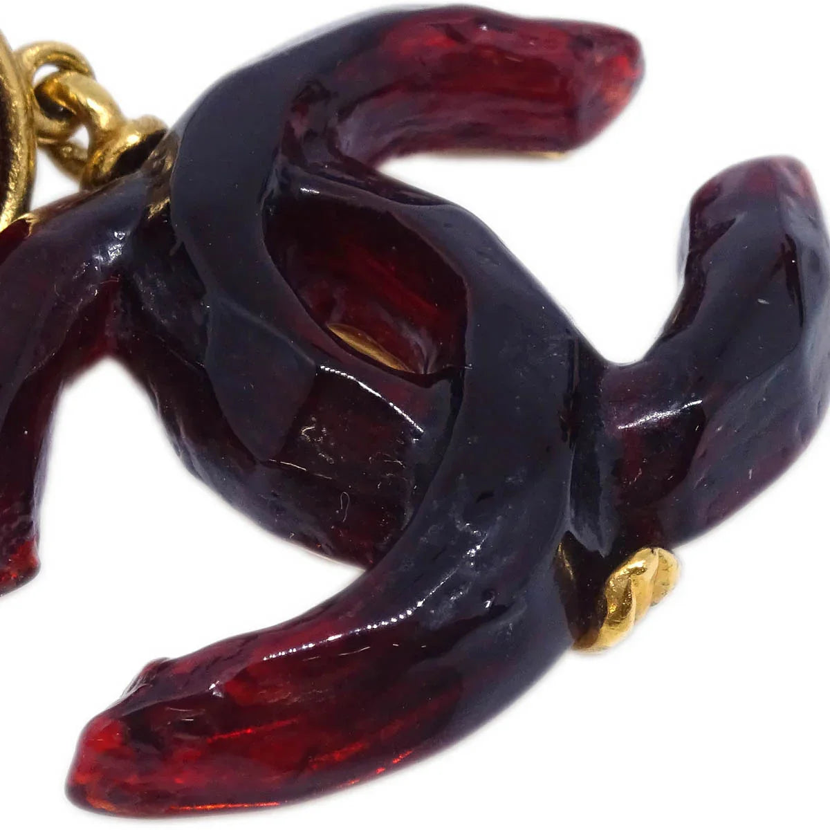 Chanel CC Dangle Earrings Gold Clip-On Red 99P