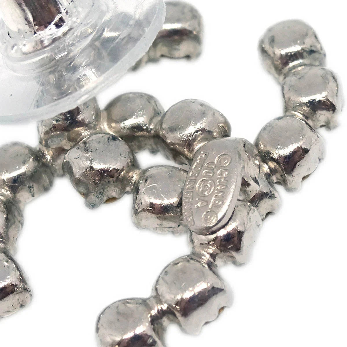 Chanel CC Piercing Earrings Silver Rhinestone 00A