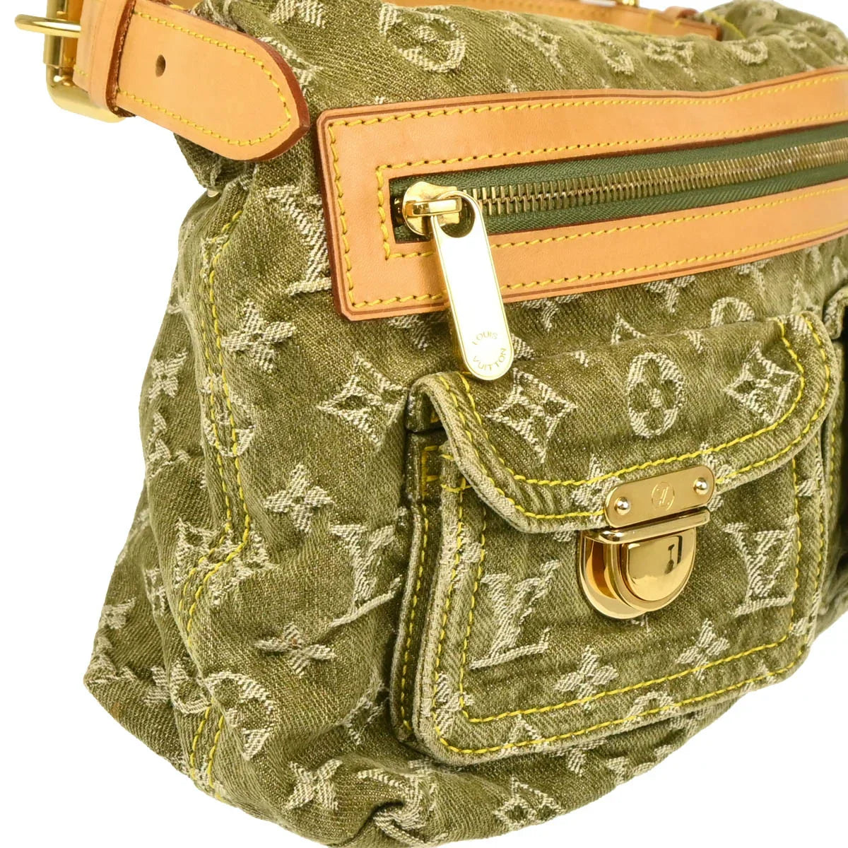 Louis Vuitton 2006 Green Monogram Denim Baggy PM Shoulder Bag M95213