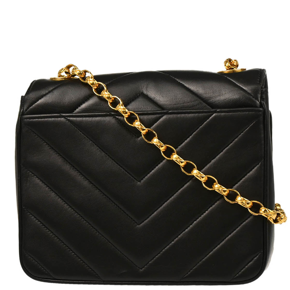 Chanel 1991-1994 Black Lambskin Chevron Shoulder Bag