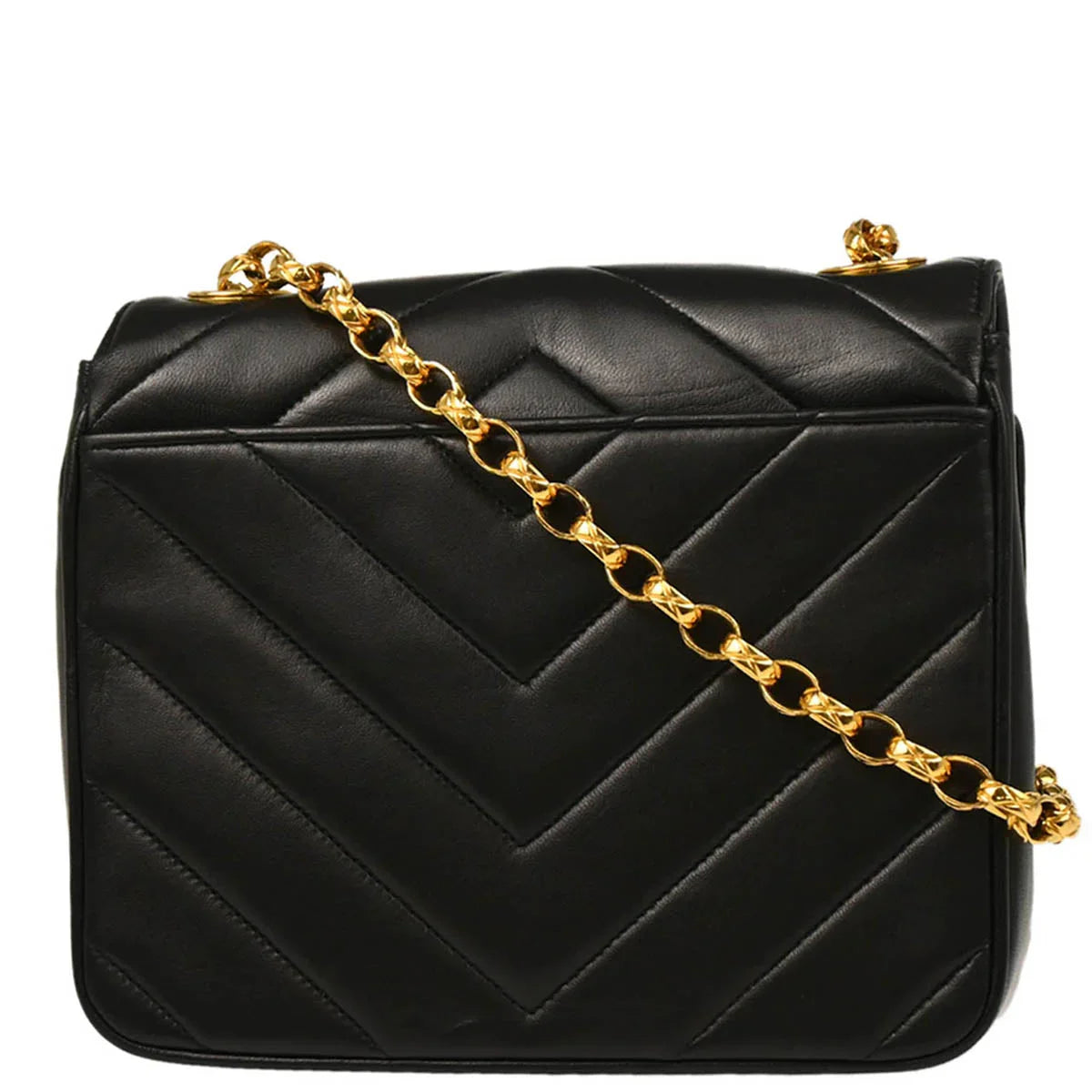 Chanel 1991-1994 Black Lambskin Chevron Shoulder Bag